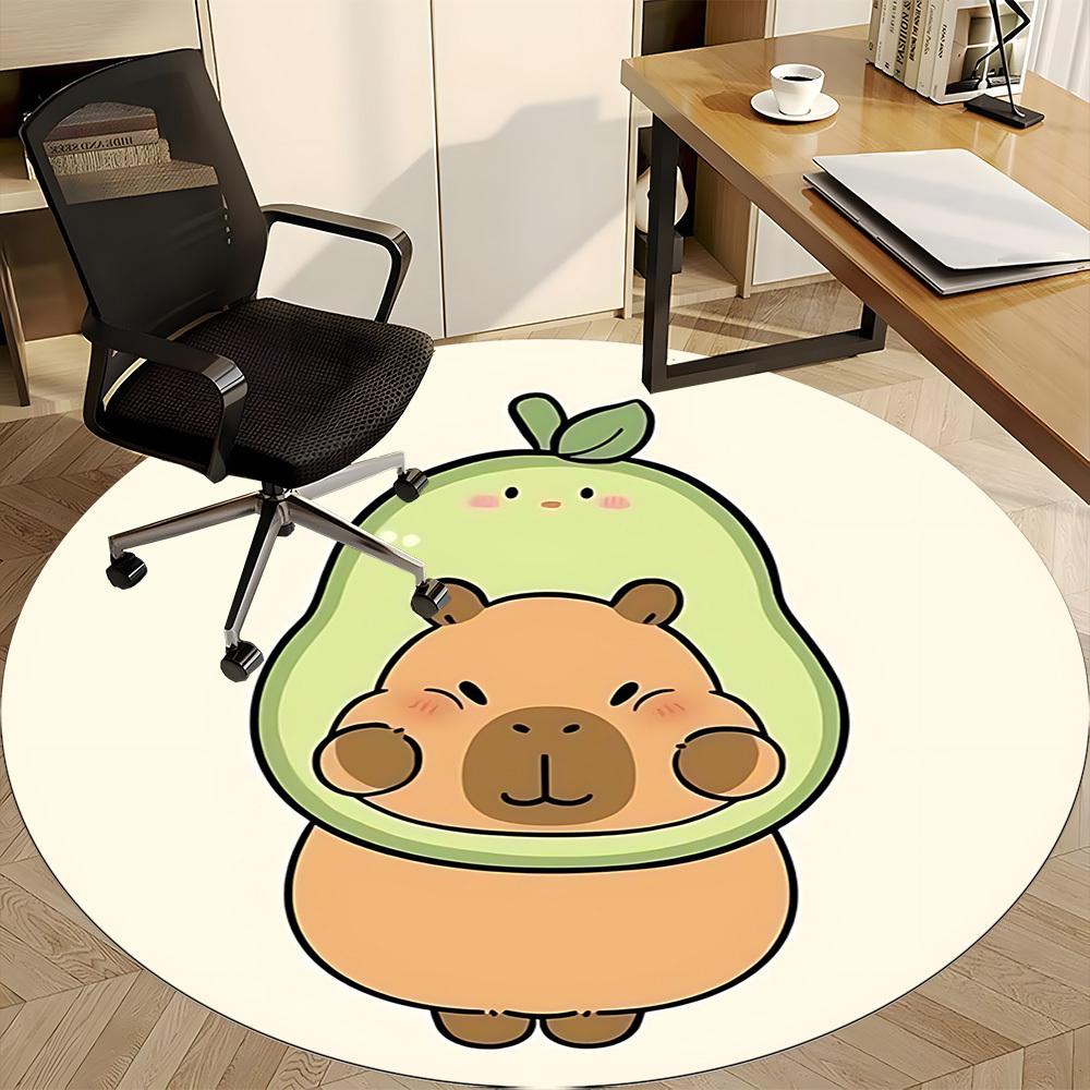 1PC Capybara Office Round Area Rug, Mat Suitable For Office, Under Office Chairs Bedroom Living Room Home Decor, Room Deco