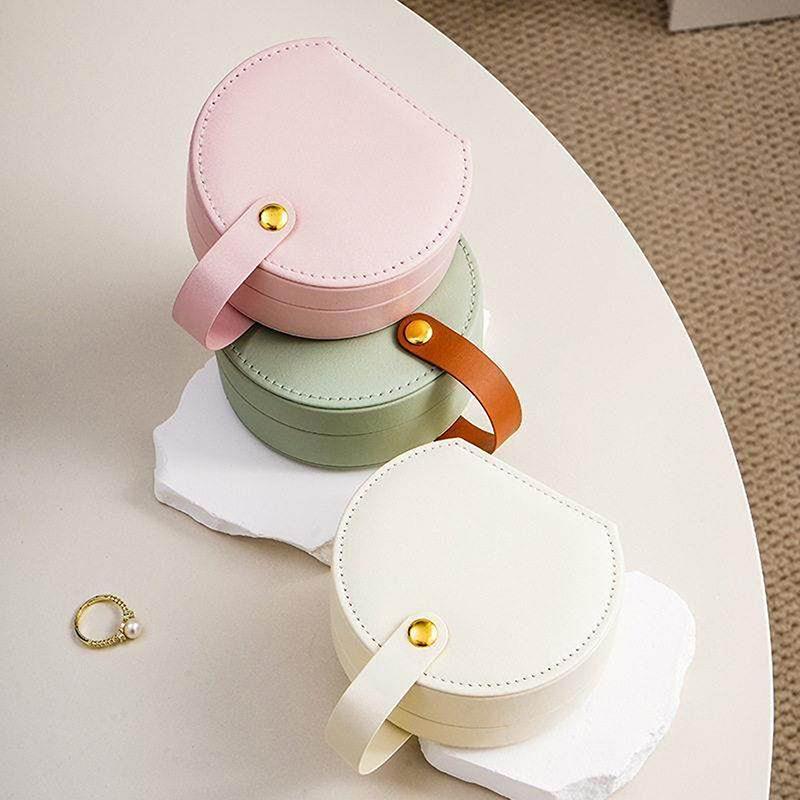 Portable Round Jewelry Box Mini Pu Leather Case For Rings Earrings Necklaces