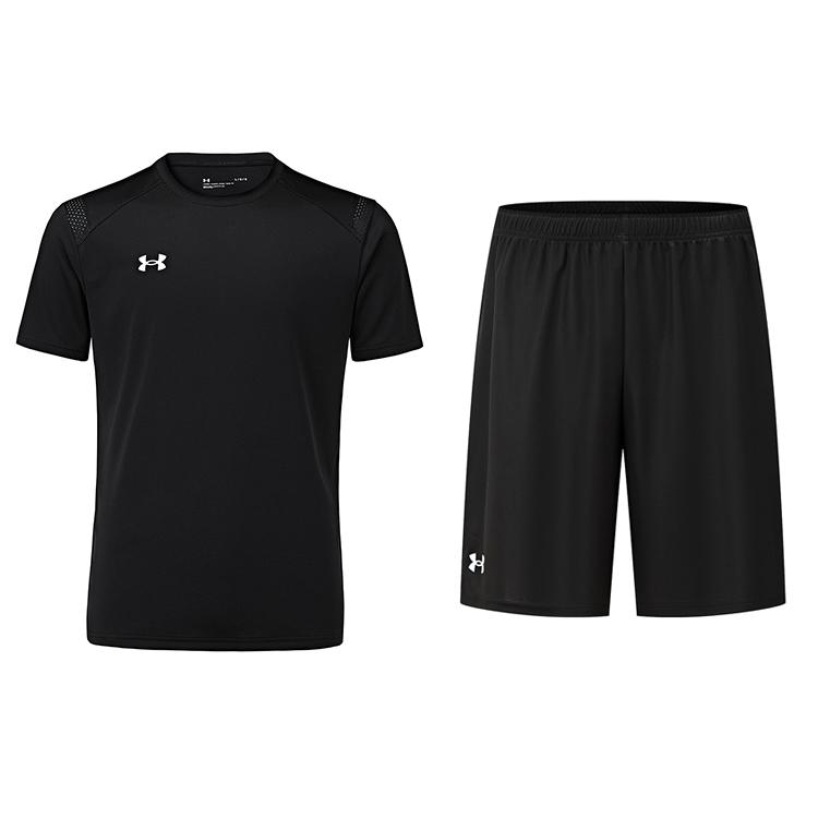

Under Armour Round Neck Solid Color Short Sleeve T-Shirt And Jersey Shorts Casual Sports Suit Unisex Black 21500525-001+24500204-001 M