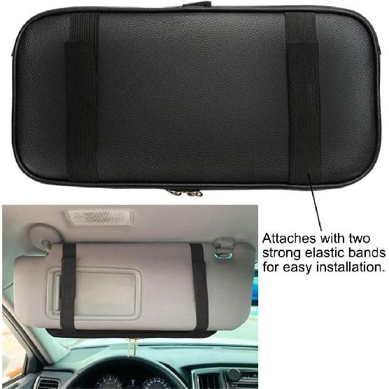 Car Sun Visor Organizer, Auto Interior Accessories Pocket Organizer - Car Truck SUV Storage Pouch Holder, With Multi-Pocket Net Zipper (Black)