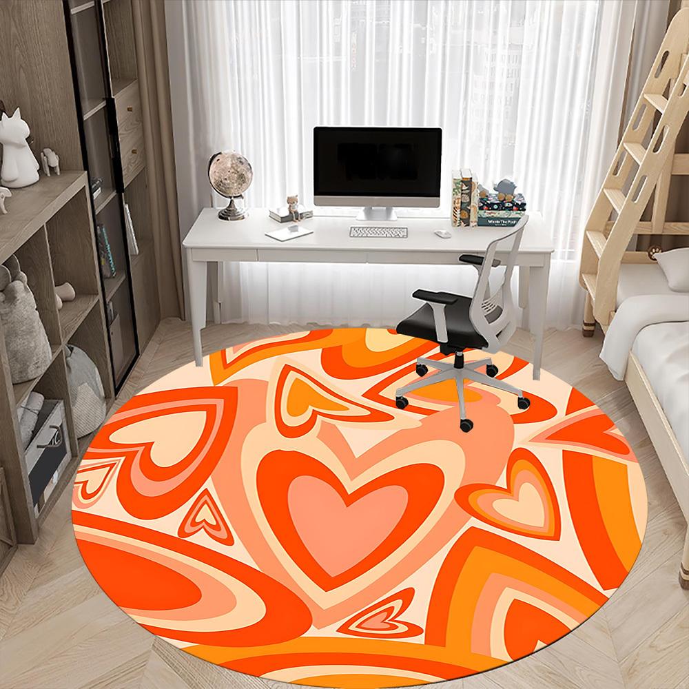 1pc Heart Love Office Round Area Rug, Indoor Mat Suitable For Office, Under Office Chairs Bedroom Living Room Home Decor, Room Deco 178