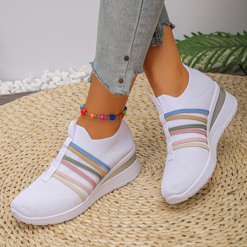 Fashion Colorful Strap Women Mesh Shoes Breathable Knitted Flat Sneakers Women Spring Autumn Sneakers Mesh Slip on Casual Shoes Woman