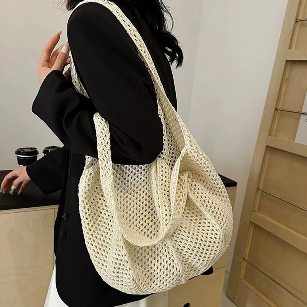Woven Hollow Bag Eco-Friendly Large Capacity Straw Tote Bag Stylish Single-shoulder Bag for Travel Beach Shopping