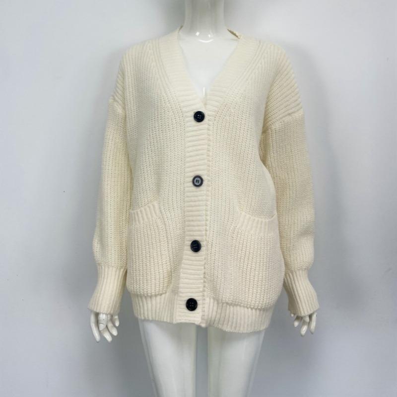 Spring and Autumn Women's V-neck Solid Color Loose Single-breasted Sweater Knitted Cardigan