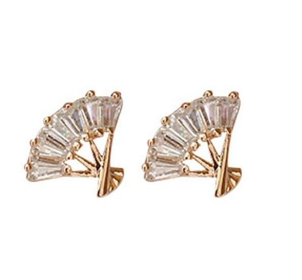 

Серьги-пусеты в виде веера из серебра с сверкающими бриллиантами в корейском стиле для женщин - Модный и простой дизайн золотой