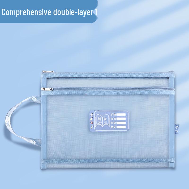 Double-Layer Zippered Document Bag for Primary School: Large Capacity for Books and Textbooks