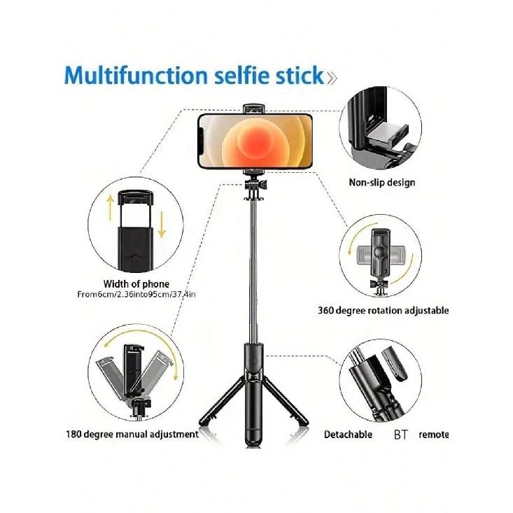 1PC Selfie Stick Wireless Selfie Stick With Tripod Stand Selfie Stick Remote Control Phone Holder And Built-In Tripod 7