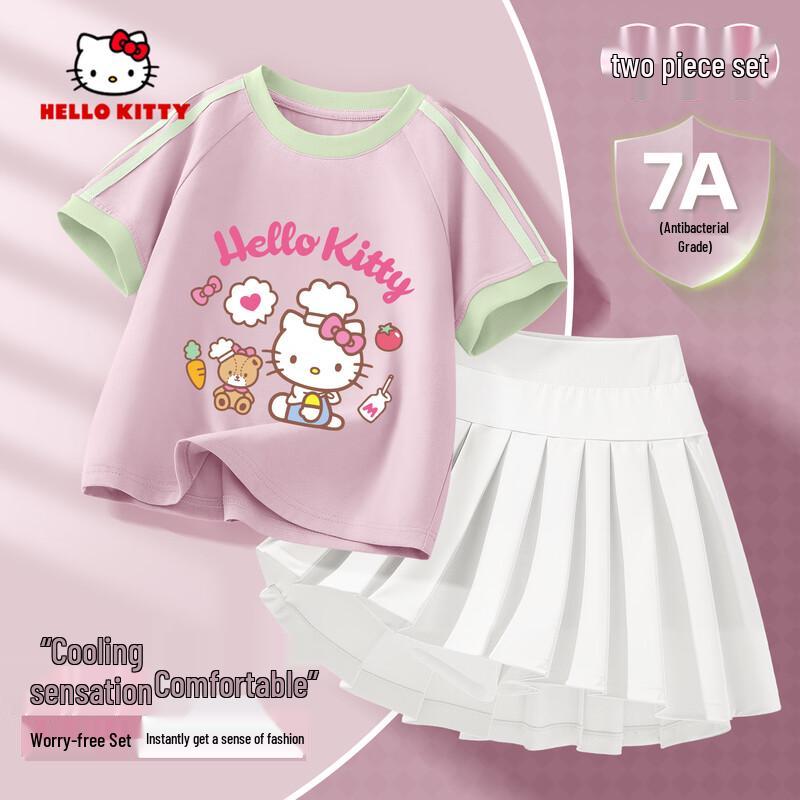 Hello Kitty Girls  Quick-Dry Short Sleeve Pleated Skirt Set 130