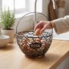 Egg Basket Multifunctional Wire Egg Collecting Basket with Wooden Base for Kitchen Countertop