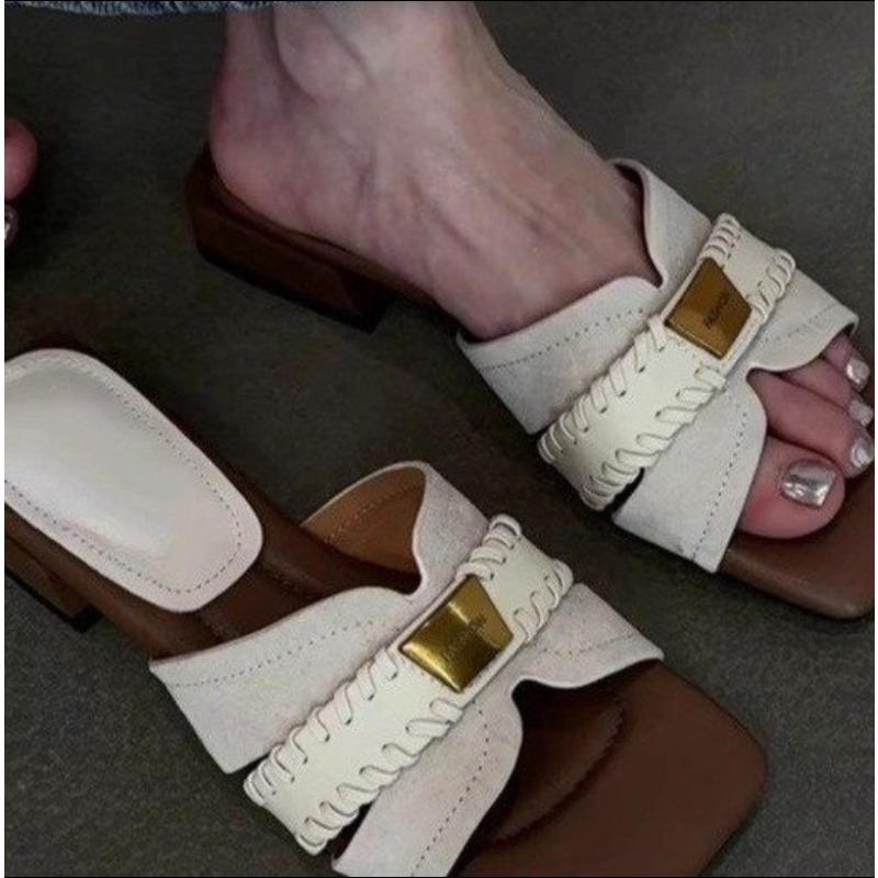 Fashion 2025Handmade  Leather Bottom Slippers Women's Summer Outdoor Wearable Slides Style Design Sensation Small