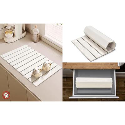 Tapis de séchage de vaisselle en pierre, tapis de séchage de terre de diatomées super absorbant, tapis de vaisselle pliable en pierre, tapis de comptoir de cuisine