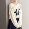 Fashion Floral Jacquard Pullover Sweater with Loose Fit for Women