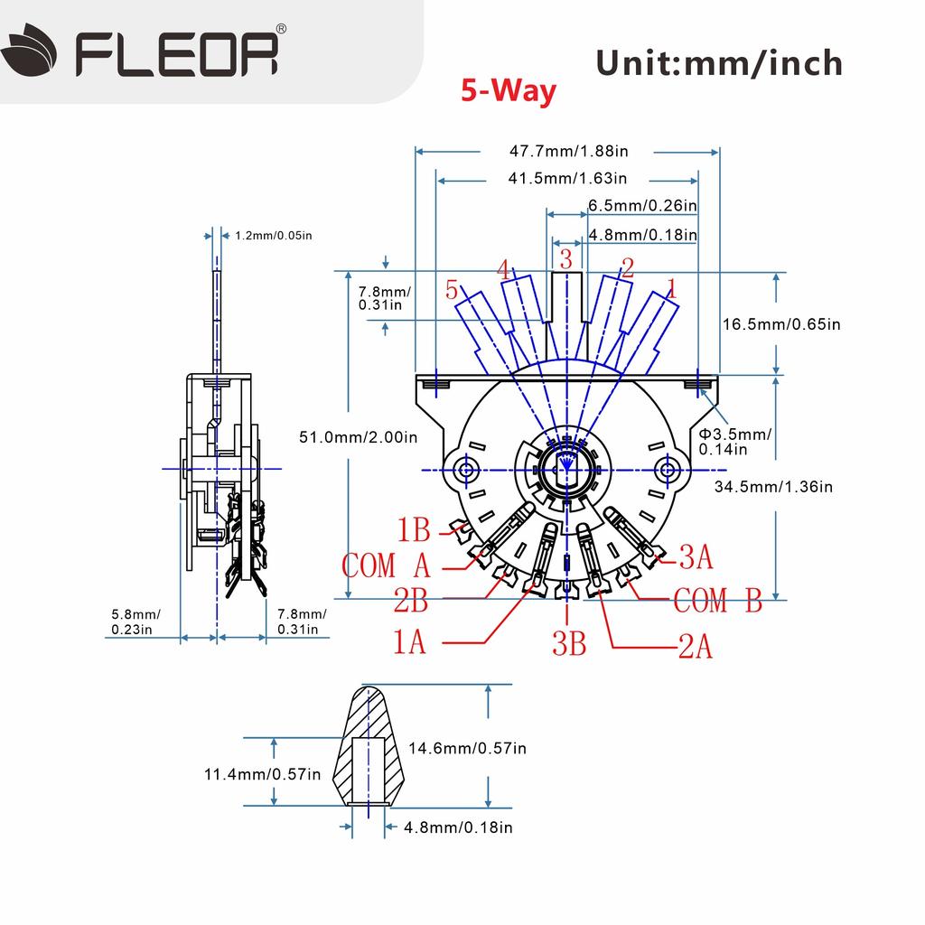 FLEOR 1PC Electric Guitar Pickup Selector Switch 5 Way /3 Way / Super 5 Way Switch and Tips for Guitar Parts Accessories