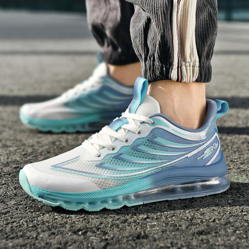 Men's Shoes Large Size Spring and Summer Breathable Fly-woven Mesh Air Cushion Heightening Running Shoes Shock Absorption Trend Leisure Sports