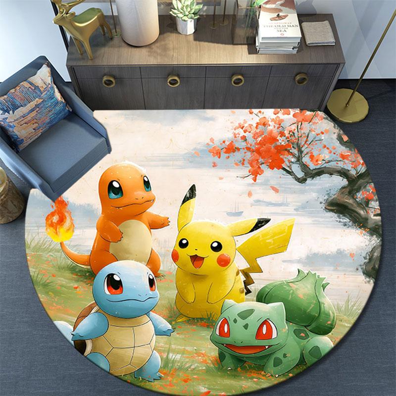 Pokémon,Round Area Rug,Carpet Rug for Living Room Bedroom Sofa Playroom Decor,Non-slip Floor Mat