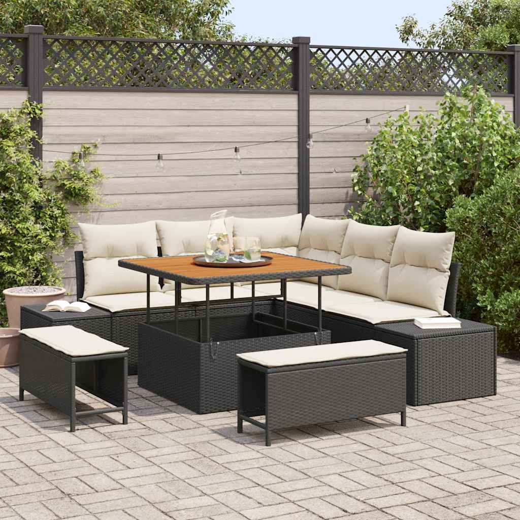 Garden Sofa Set with Cushions 8 pcs Black Poly Rattan