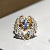 Men's Wings Adjustable Ring Punk Hip-hop Jewelry Decoration Gift Imitation Blue Rhinestones Angel Charming Ring Cool Accessories