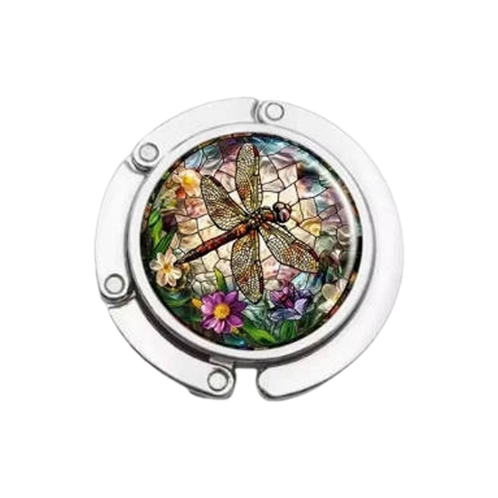 Round Time Rhinestone Metal Folding Tabletop Hook Ladies Vintage Winged Insect Pattern Bag Hook Gift For Family Friends Girlfriend One Size 596₽