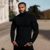 Muscleguys Autumn Ribbed Knit Roll Neck Jumper Mens Running T-shirts Thin Knitted Sports Sweaters Strip Slim Gym Fitness Pullover T Shirts