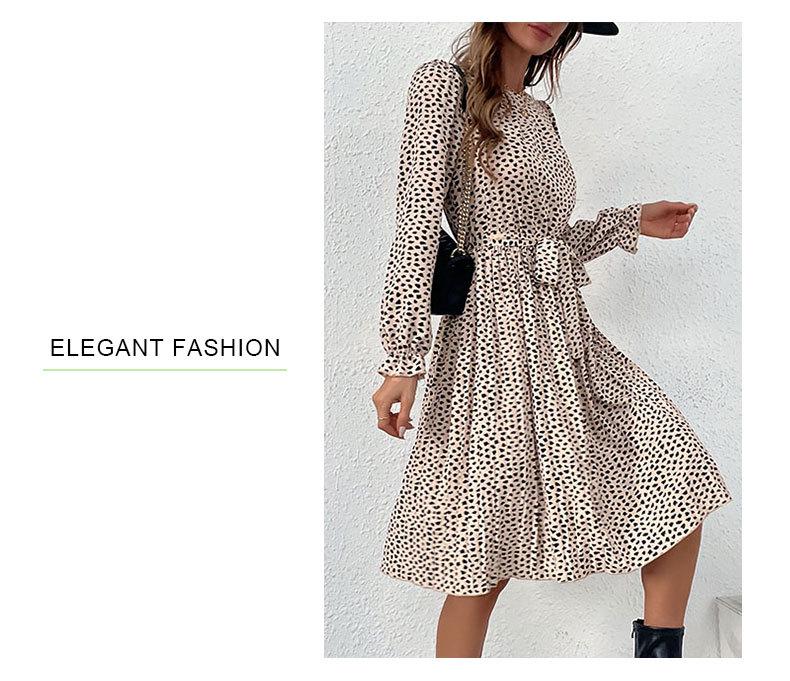 2024 Autumn Women's Long Sleeve Tie-up Leopard Print Dress