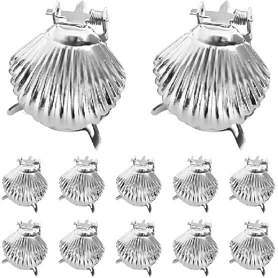 12 шт. Автоматический тушитель для свечей, Автоматический гаситель фитиля свечи, Заглушка, Зажим-тушитель для свечей, Комплект, Автоматический тушитель для свечей, Винтажный, Двойной Silver Scallop