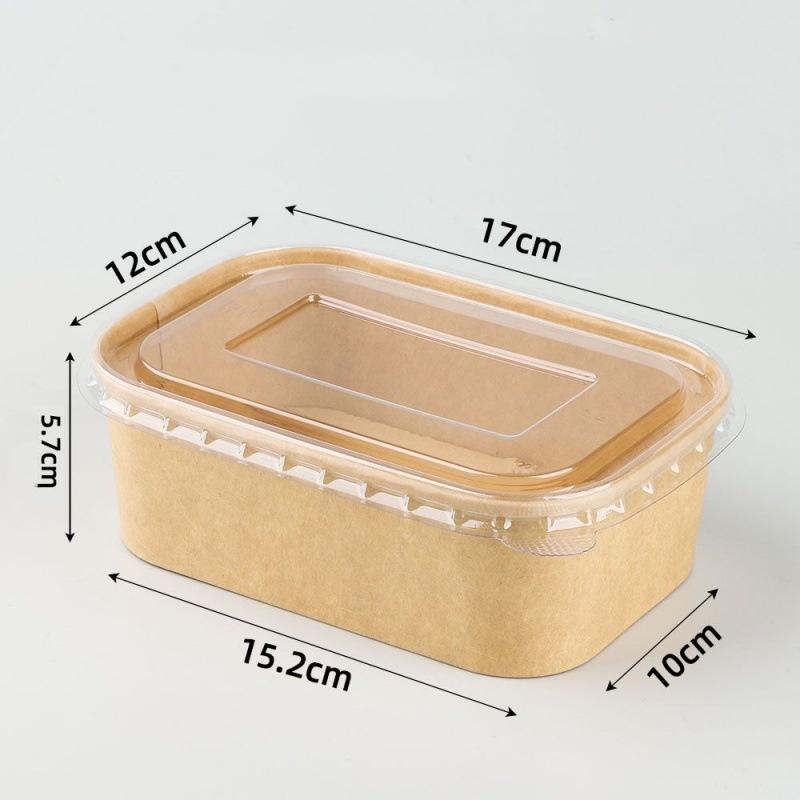 

Одноразовая квадратная коробка для еды из крафт-бумаги, утолщенная миска из крафт-бумаги с крышкой, прямоугольная, упакованная на вынос коробка для фаст-фуда, 50 комплектов