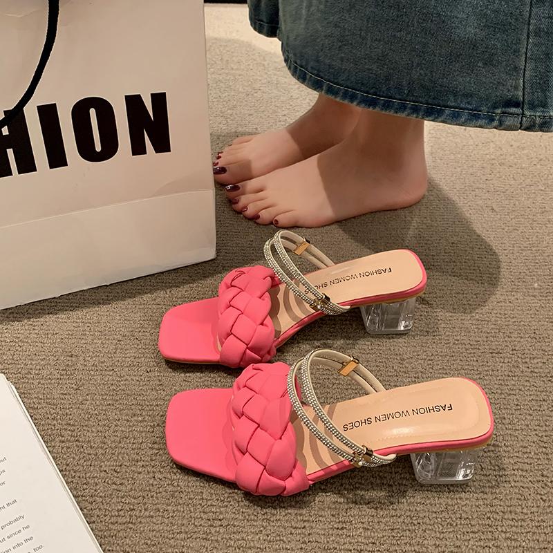 Elegant Women Crystal Shoes Summer Pumps Sandals Jelly Slippers Open Toe High Heels Women Slippers Shoes Heel Clear Sandals