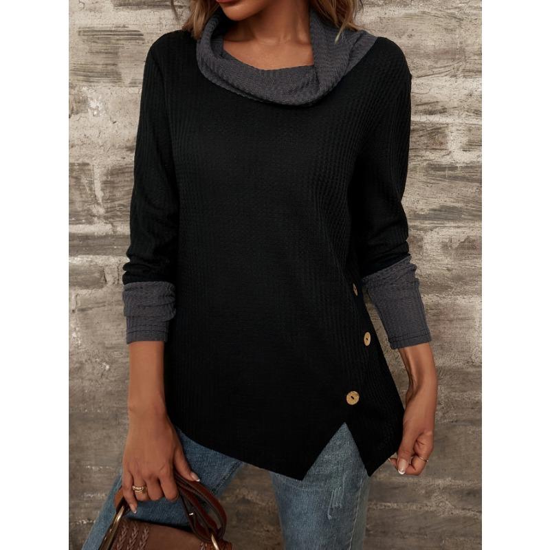 Women's Top Korean Contrasting Color Splicing Sweater Spring and Autumn Versatile Half-turtleneck
