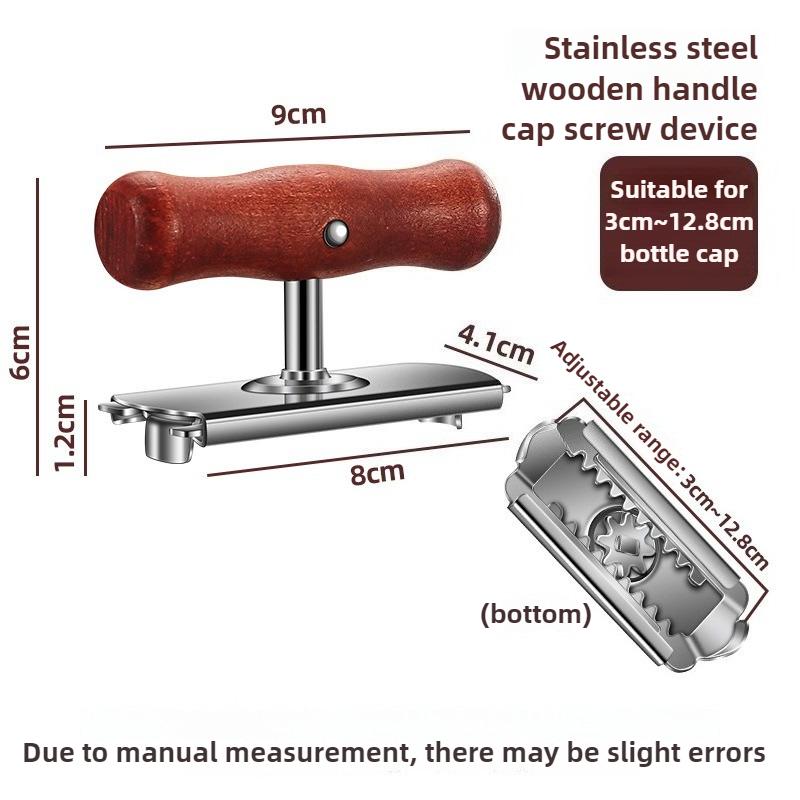 

New Kitchen Supplies Multi-function Stainless Steel Easy Can Opener with Wooden Handle Adjustable Can Bottle Opener Cap Wringer