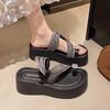 Thick-bottomed versatile heightening beach slippers summer new fashion outer wear rhinestone cover toe muffin bottom slippers women