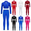 Girls Mock Neck Long Sleeve Mesh Patchwork Shiny Sequins Crop Top Elastic Waistband Leggings Jazz Dance