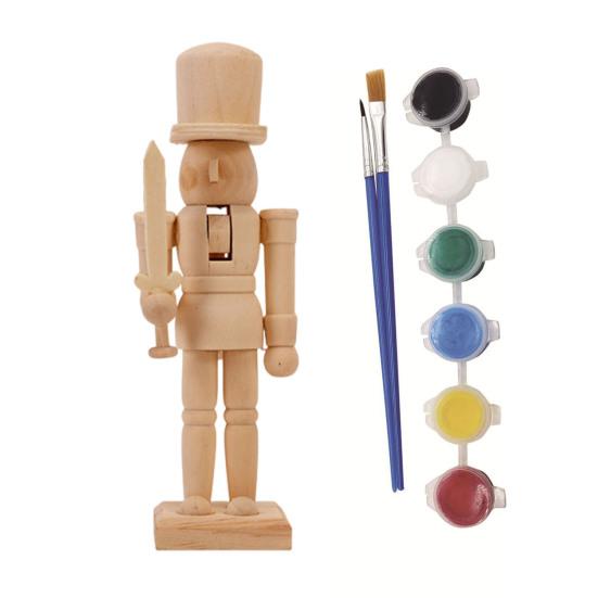 18CM Noël Bois Non Fini Figurine Casse-Noisette Bricolage Vierge Non Peint Figurine de Soldat Ornement Décoration Fête de Vacances