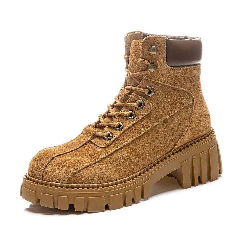 Leather Big Yellow Boots Women's Autumn New Women's Boots Casual Versatile Short Boots Thick Heel Round Head Martin Boots Women