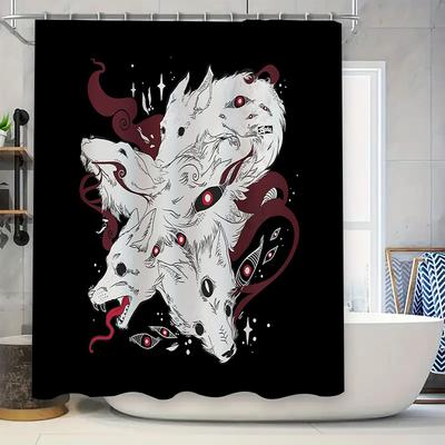 Gothic Horror Wolf Shower Curtain Creepy Animal Skull Spooky Home Decor Bathroom Set Vintage Halloween Tapestry Wall Hanging