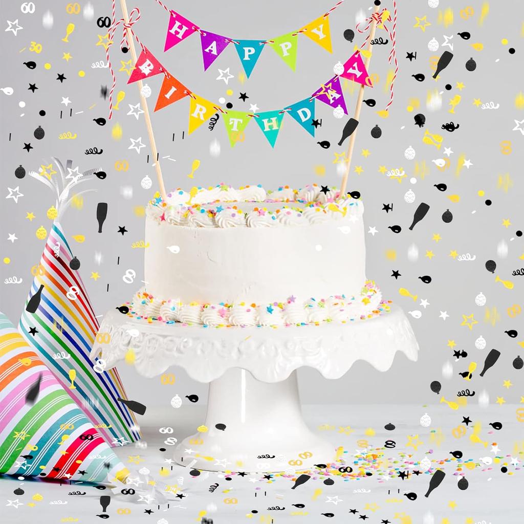 3000 Pieces Happy Birthday Number 60 Confetti - Black Gold Silver Party Decorations for Cake, Table Scatter, Anniversary (60th Style)