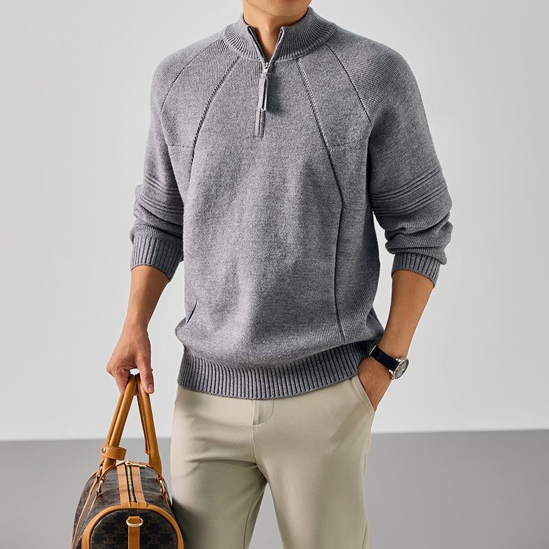 Men's High-End Luxury Knit Sweater: Stand-Up Collar, Half-Zip, Loose Fit for Autumn/Winter 