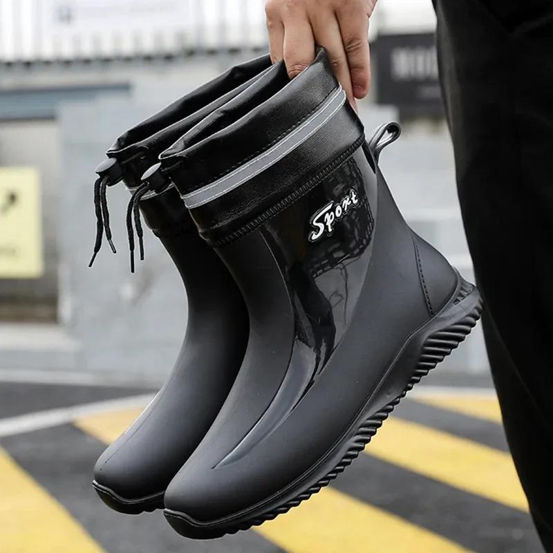 Fashion Black Men's Shoes Fashion Mens Rain Boots 2024 New Anti-slip Wear-resistant Outdoor Fishing Waterproof Shoe Zapatos Para Hombres