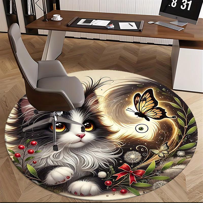 1pc Anime Design Round Carpet Office Chair Mat, Non Slip Rug for Home Decor, Gift, Office, Living Room, Bedroom