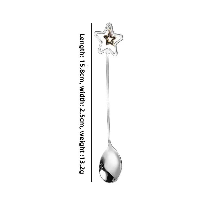 304 Stainless Steel Mixing Spoon with Long Handle Love Heart Star Shape Pendant Fruit Yogurt Honey Mixing Fork Kitchen Tableware