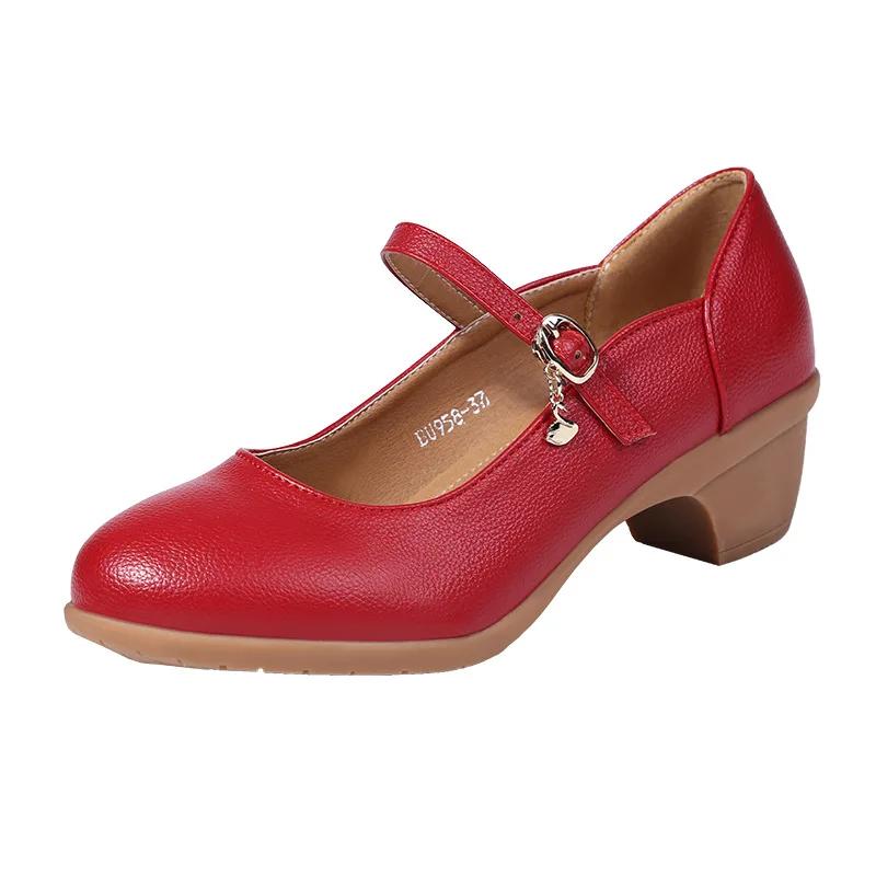 fashion women square heel dancing shoes ankle strap Mary Jane round toe comfortable ladies dancing party work wedding