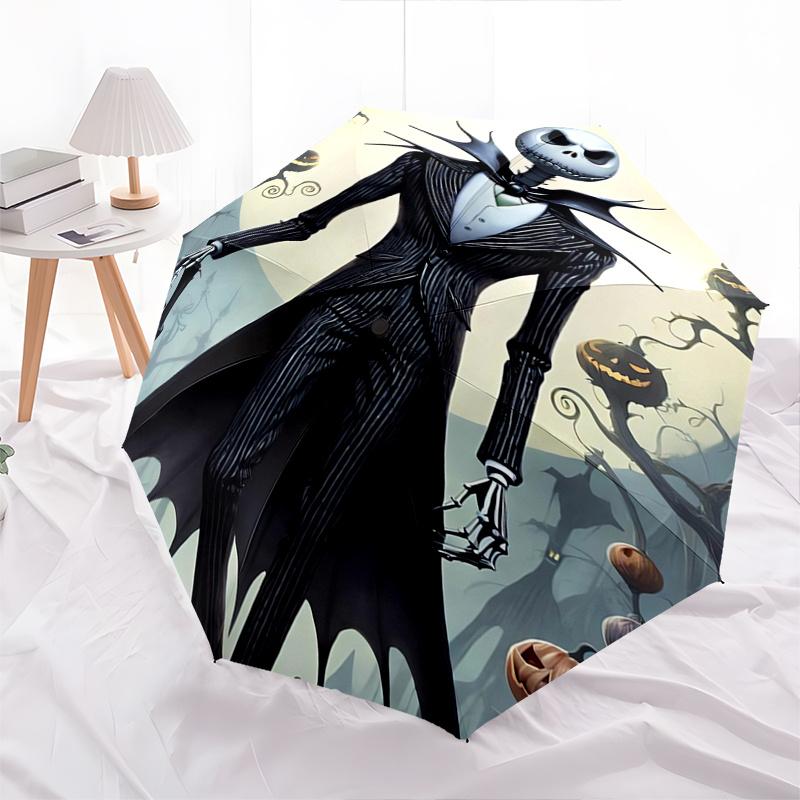 Jack Skellington, Halloween-Stadt Automatisches Öffnungs- und Schließschirm - 8-Speichen FaltDesign, Leicht und Tragbar, Geeignet für den täglichen Gebrauch