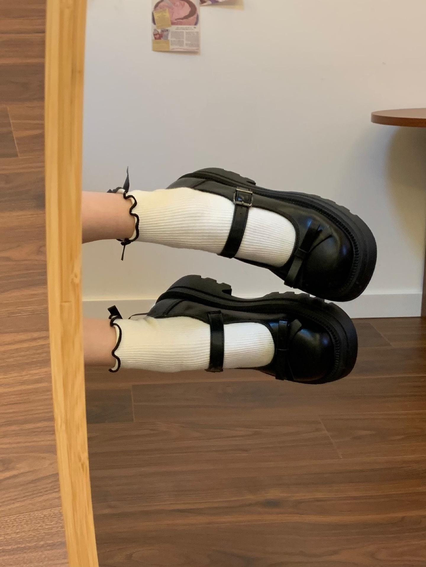 

[Uncle Shoes] Single Shoes Women s 2025 Skirt Japanese Autumn College Style Bow JK Platform New Small Leather Shoes 35 чёрный