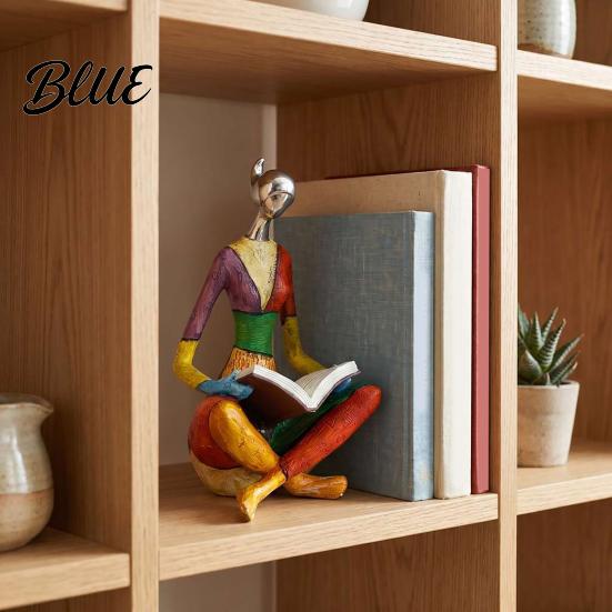 Thoughtful Gifts for Women Abstract Reading Woman Statue Metallic Head Colorful Lady Sculpture Statue Modern Artistic Figurine Living Room Tabletop