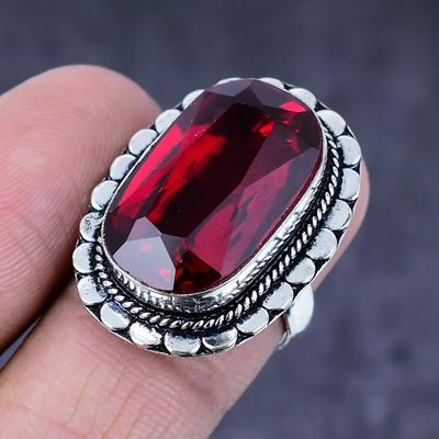 Pietra Preziosa Granato del Mozambico Fatto a Mano Argento Sterling 925 Gioiello Anello Misura 7 z1V44
