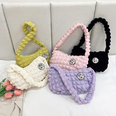 Cloud Puff Bag Girls Fashion Folded Shoulder Bag Simple Solid Color Student Portable Underarm Bag