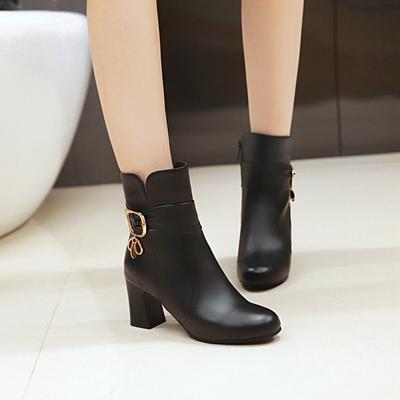 Fashion Female Comfortable Thick Heel Ankle Boots Fashion Buckle Zipper Boots Women Round Toe Fall Winter Shoes Black White Pink 456