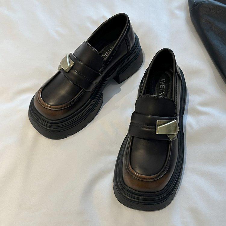 Platform British style small leather shoes women's 2025 new spring and autumn one-pedal black single shoes Mary Jane shoes loafers