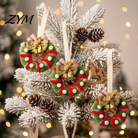 Indoor Christmas Decor Handmade Pipe Cleaner Wreath Ornament, Chenille Stems Mini Festive Wall Hanging Crafts with Bow Bells for Holiday Window