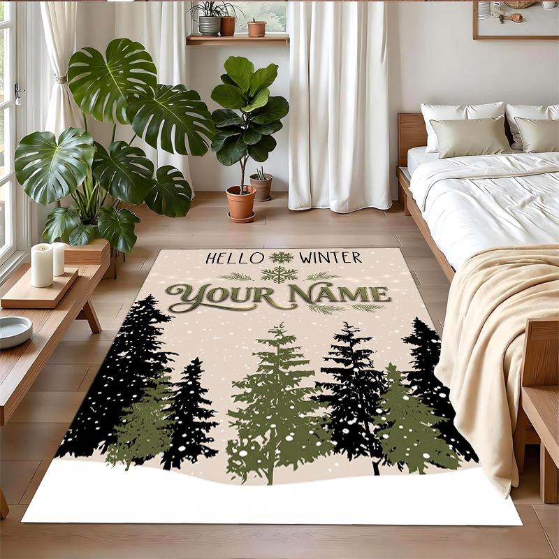 Christmas Custom Name Printed Square Area Rug Soft Non Slip Floor Carpet For Bedroom Holiday Gift