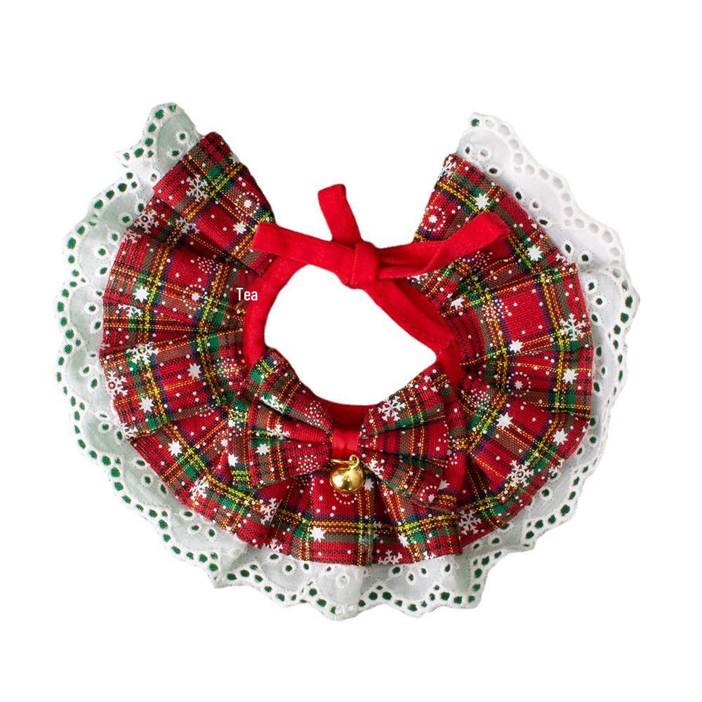 Weihnachts-Fliege & Lätzchen-Set für Haustiere mit Karomuster und Spitze 2024